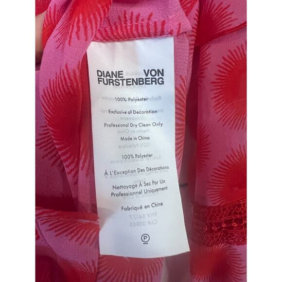 Diane Von Furstenberg Size 8 Pink Red Ruffles Blouse - Picture 3 of 5